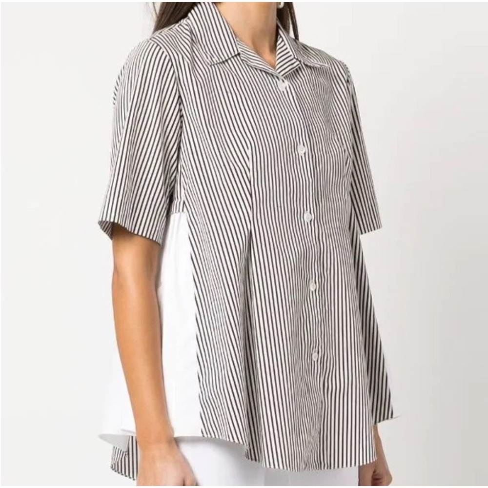 Adam Lippes Striped Button Front Tunic Blouse US 12 Luxury